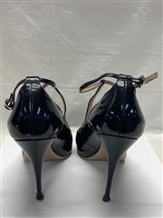 Valentino Patent Black Leather Stiletto Open Toe Ankle T Strap Pumps SIZE 39